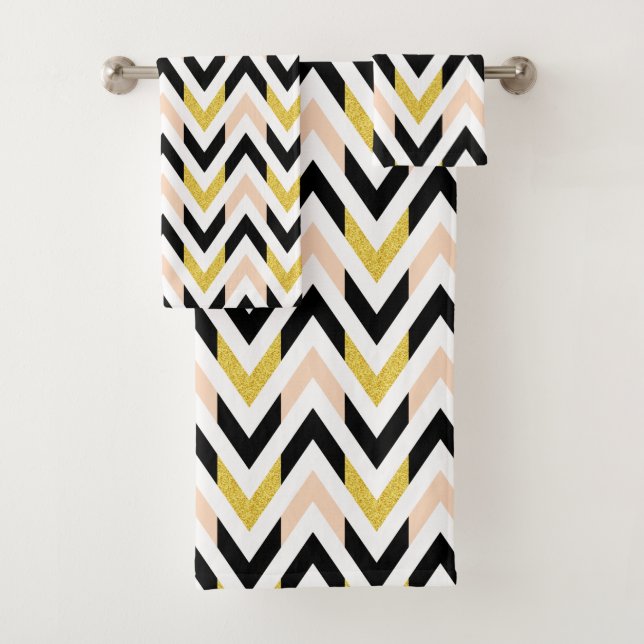 Conjunto De Toalhas Padrão branco Dourado preto-rosa moderno (Insitu)