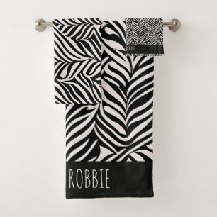 Conjunto De Toalhas Padrão Branco preto sutil sobre Damasco Africano