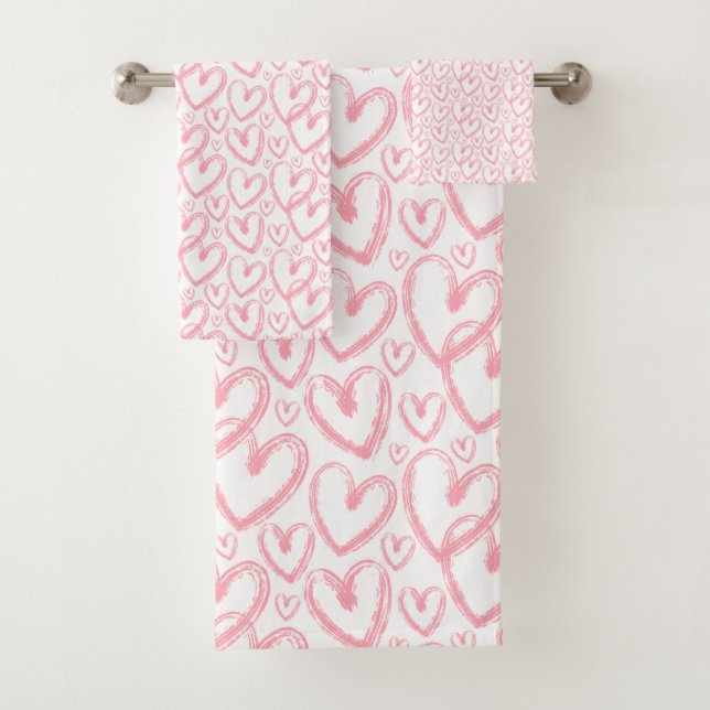 Conjunto De Toalhas Padrão Branco Rosa Rosa do Coração Moderno (Insitu)