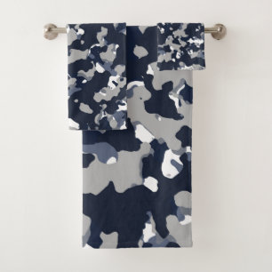 Conjunto De Toalhas Padrão Camuflado Azul Cinza Branco