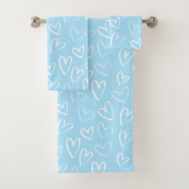 Conjunto De Toalhas Padrão cardíaco azul e branco (Insitu)