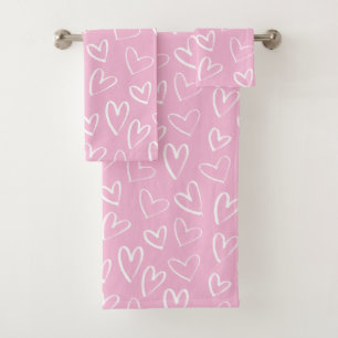 Conjunto De Toalhas Padrão cardíaco branco-rosa-bebê