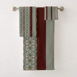 Conjunto De Toalhas Padrão Castanho Escuro Com Verde