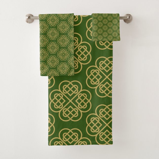 Conjunto De Toalhas Padrão Celta de Shamrock Dourado (Insitu)