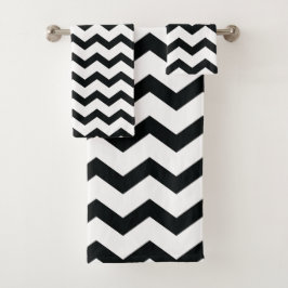 Conjunto De Toalhas Padrão Chevron Preto e Branco
