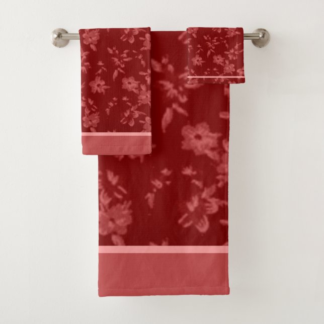 Conjunto De Toalhas Padrão cinza floral vermelho profundo (Insitu)