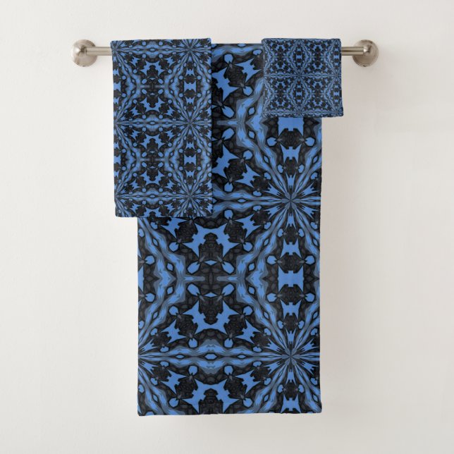 Conjunto De Toalhas Padrão clássico de Azulejo preto e denim (Insitu)