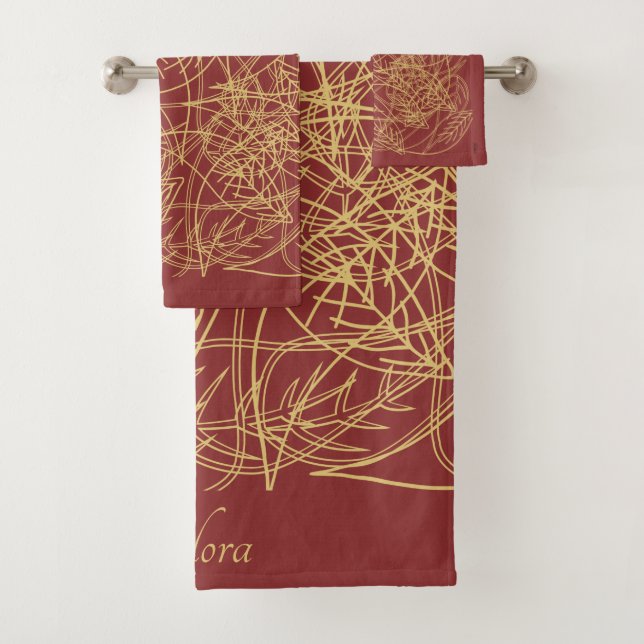Conjunto De Toalhas Padrão Clássico Folha Dourada Chic (Insitu)