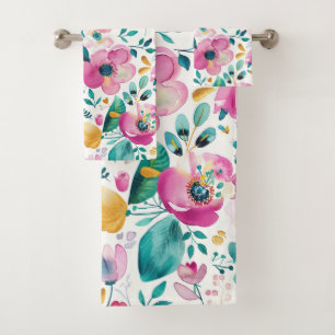 Conjunto De Toalhas Padrão colorido das flores de primavera