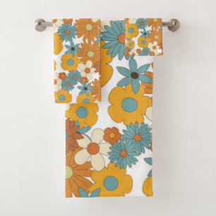 Conjunto De Toalhas Padrão Colorido das Flores Retro