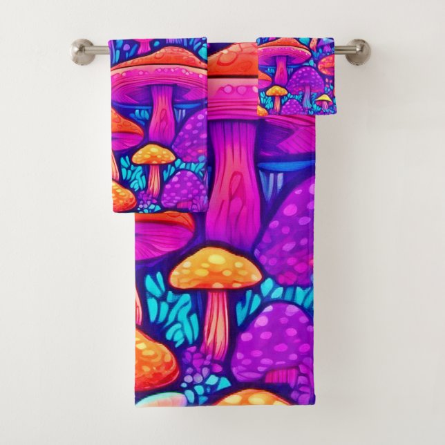 Conjunto De Toalhas Padrão Colorido de Cogumelo (Insitu)