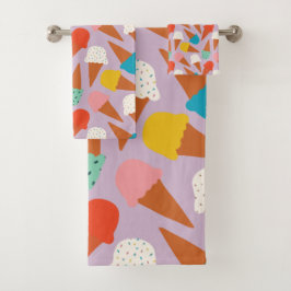 Conjunto De Toalhas Padrão Colorido de Cone de Sorvete Desenhado à Mão