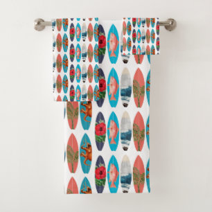Conjunto De Toalhas Padrão Colorido de Surfboards Retro
