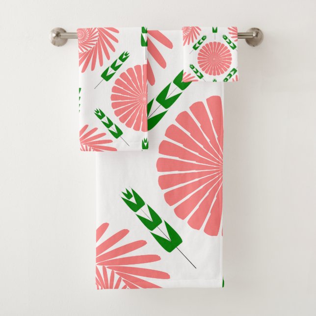 Conjunto De Toalhas padrão com flores rosa (Insitu)