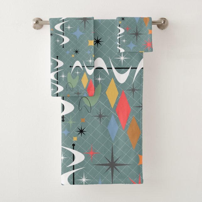 Conjunto De Toalhas Padrão contemporâneo atômico azul abstrato (Insitu)