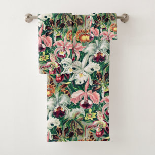 Conjunto De Toalhas Padrão Cor de Orquídea Verde Amarelo-Cor-de-Rosa-b