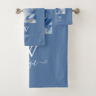 Conjunto De Toalhas padrão costeiro abstrato de mármore azul