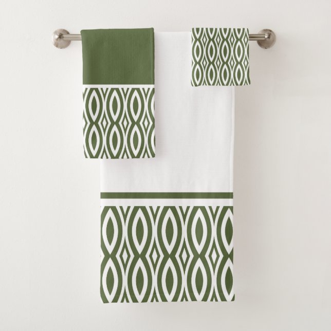 Conjunto De Toalhas Padrão Crescente Marquise Verde e Branco (Insitu)