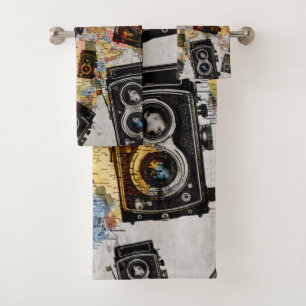 Conjunto De Toalhas Padrão da câmera de viagens vintage