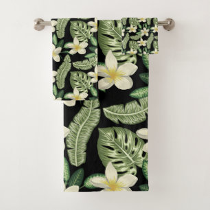 Conjunto De Toalhas Padrão da superfície plana Flores tropicais e folh