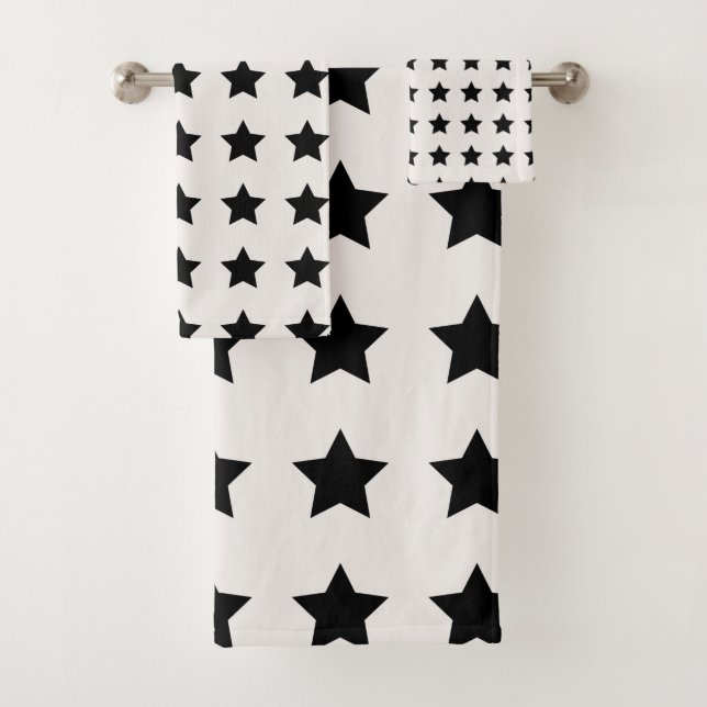 Conjunto De Toalhas Padrão das Estrelas de Natal Preto Branco (Insitu)