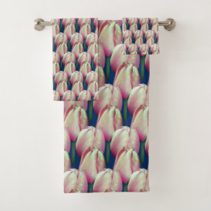 Conjunto De Toalhas Padrão das Flores de Tulipas Rosa