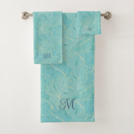 Conjunto De Toalhas Padrão das palmeiras tropicais azuis-claras