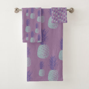 Conjunto De Toalhas Padrão de abacaxi em azul claro e roxo