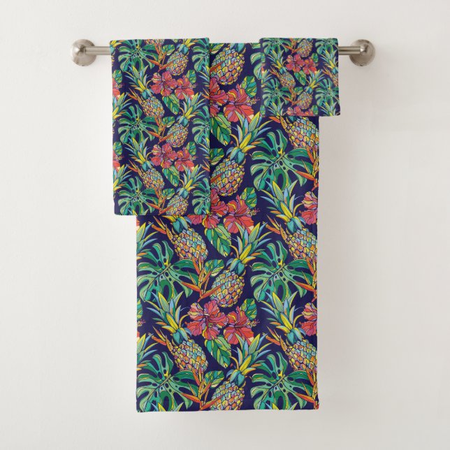 Conjunto De Toalhas Padrão de abacaxi tropical Hibiscus (Insitu)