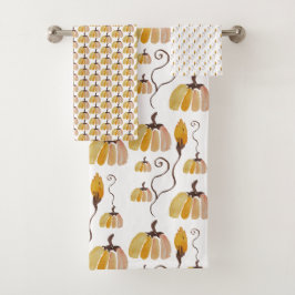 Conjunto De Toalhas Padrão de Abóbora Exótica e Fofa em Aquarela