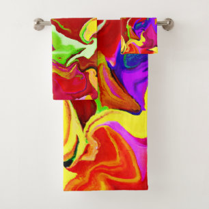 Conjunto De Toalhas Padrão de Abstrações Vivas Coloridas