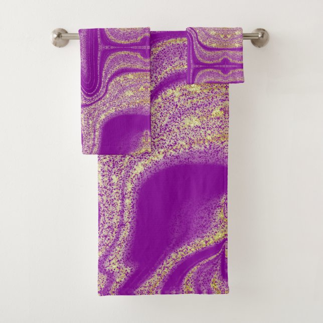 Conjunto De Toalhas Padrão de abstrato amarelo roxo moderno (Insitu)