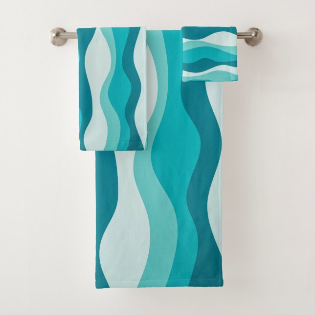 Conjunto De Toalhas Padrão de Abstrato de Ondas de Oceano Azul Simples (Insitu)