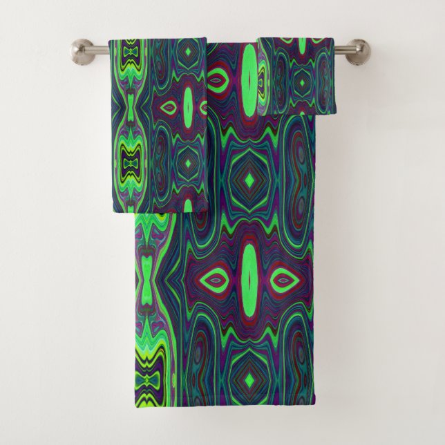 Conjunto De Toalhas Padrão de Abstrato de Retro, Vermelho e Azul (Insitu)