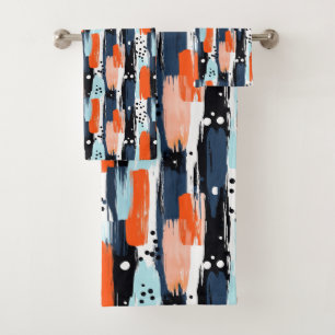 Conjunto De Toalhas Padrão de Abstrato de Traços de Laranja Azul