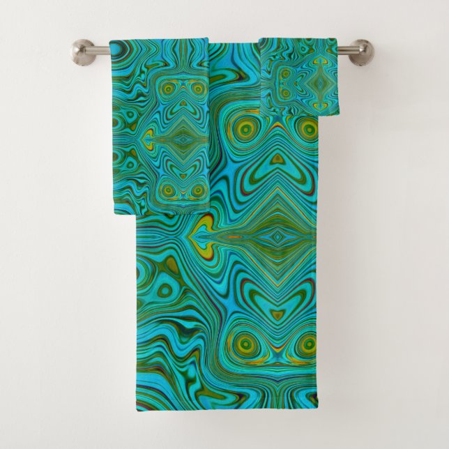 Conjunto De Toalhas Padrão de Abstrato do Trippy Retro Turquoise Chart (Insitu)