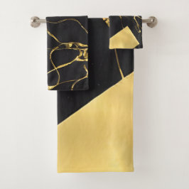 Conjunto De Toalhas Padrão de Abstrato preto e Dourado