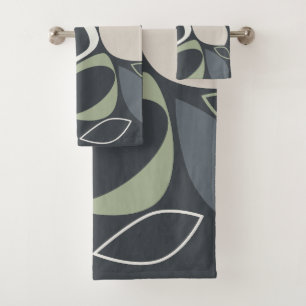 Conjunto De Toalhas Padrão de Abstrato Verde de Cinza Moderna
