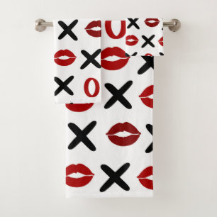 Conjunto De Toalhas Padrão de Amor Moderno XO & Lábios Vermelhos Diver