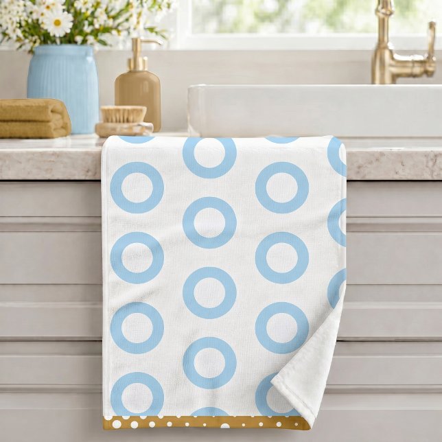 Conjunto De Toalhas Padrão de Anel de Círculo Branco Azul Claro Dourad (Criador carregado)