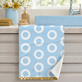 Conjunto De Toalhas Padrão de Anel de Círculo Branco Azul Claro Dourad