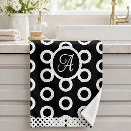 Conjunto De Toalhas Padrão de Anel de Círculo Branco Preto Moderno Mon