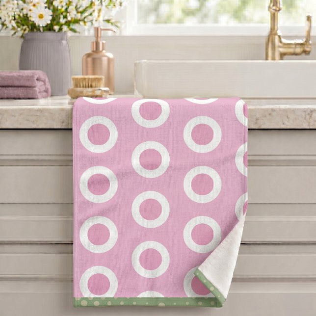 Conjunto De Toalhas Padrão de Anel de Círculo Moderno Rosa Branco Salv (Criador carregado)