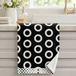 Conjunto De Toalhas Padrão de Anel de Círculo Preto e Branco Moderno