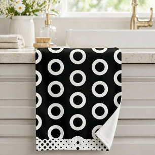 Conjunto De Toalhas Padrão de Anel de Círculo Preto e Branco Moderno