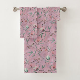 Conjunto De Toalhas Padrão de Anêmonas das Tulipas Rosa e Branca