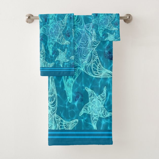 Conjunto De Toalhas Padrão de Aqua Blue Starfish (Insitu)