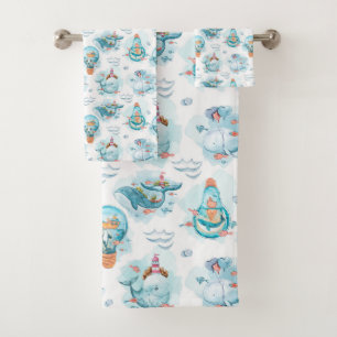 Conjunto De Toalhas Padrão de Aquarela das Baleias Náuticas Cóticas