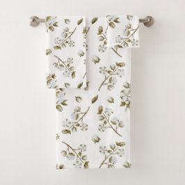 Conjunto De Toalhas Padrão de Aquarela de Algodão Branco