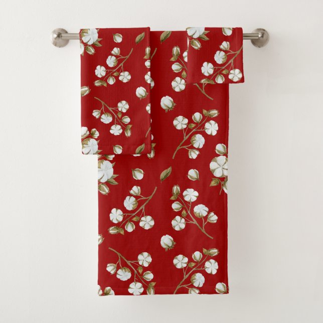 Conjunto De Toalhas Padrão de Aquarela de Algodão Vermelho e Branco (Insitu)